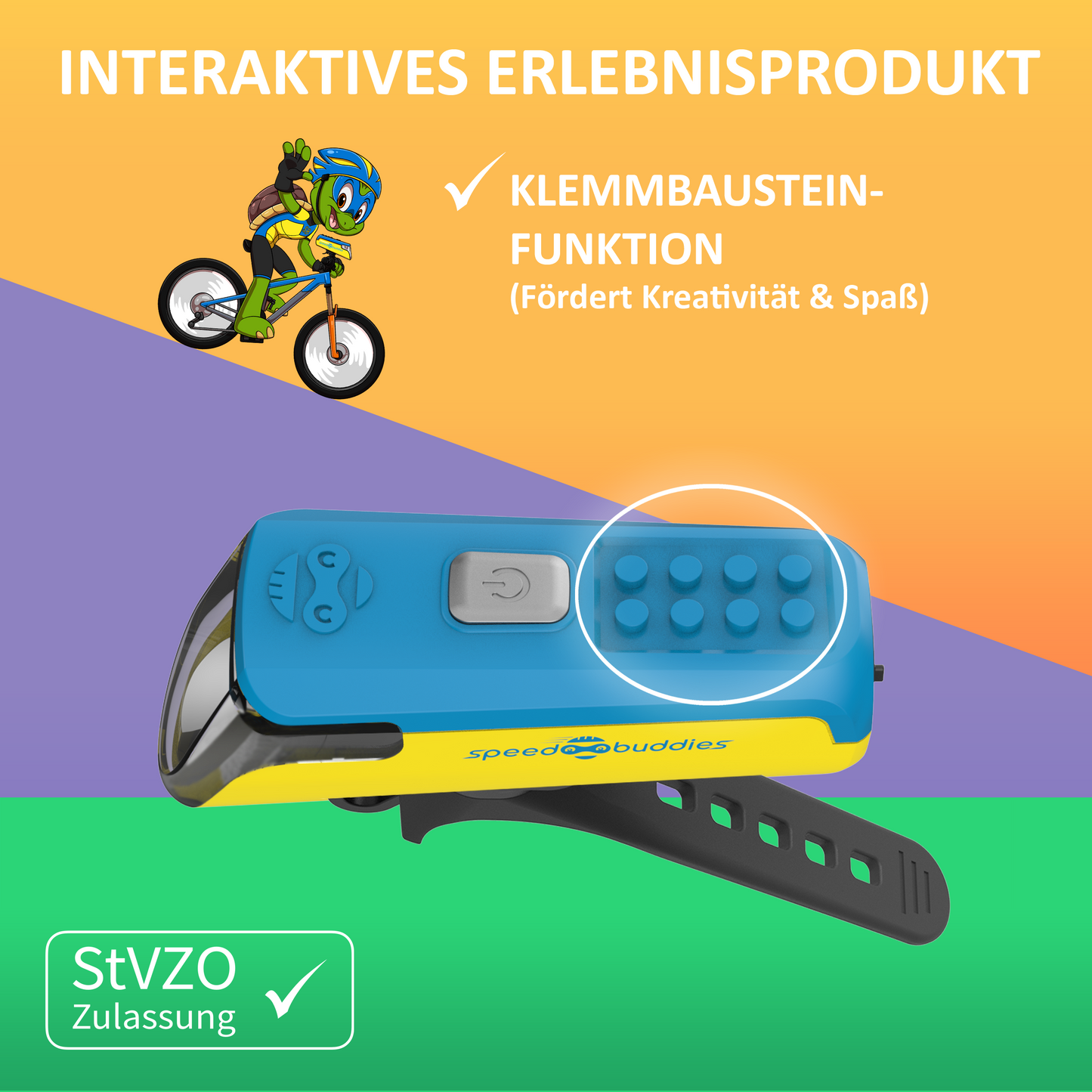 Speed Buddies Fahrradlicht Kinderfahrrad (StVZO) USB-C, Set (gelb/blau)