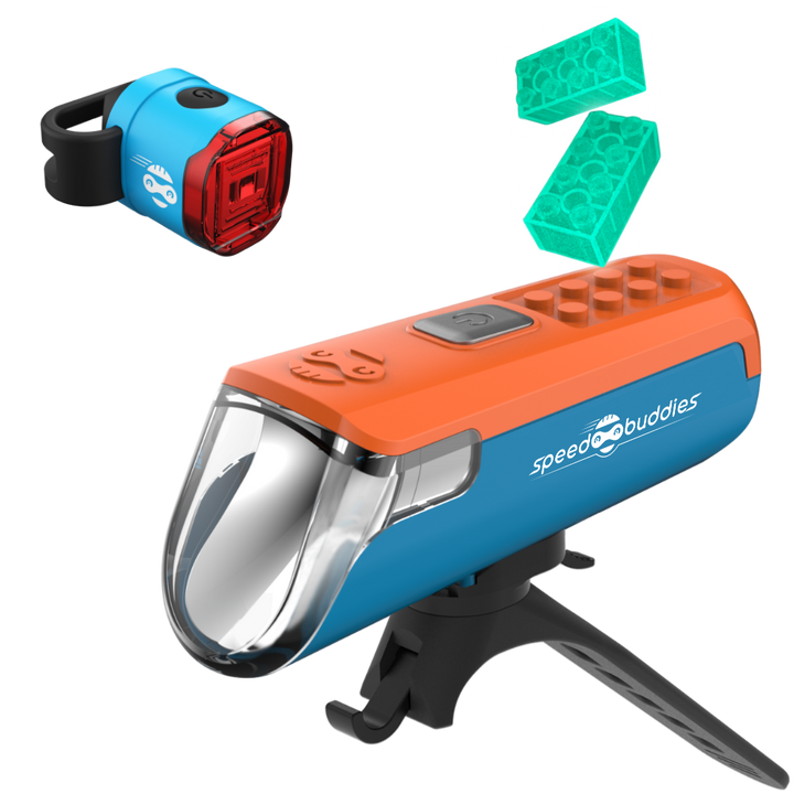 Kinder Fahrradlicht Set Zack – Frontlicht & Rücklicht Blau/Orange Blau