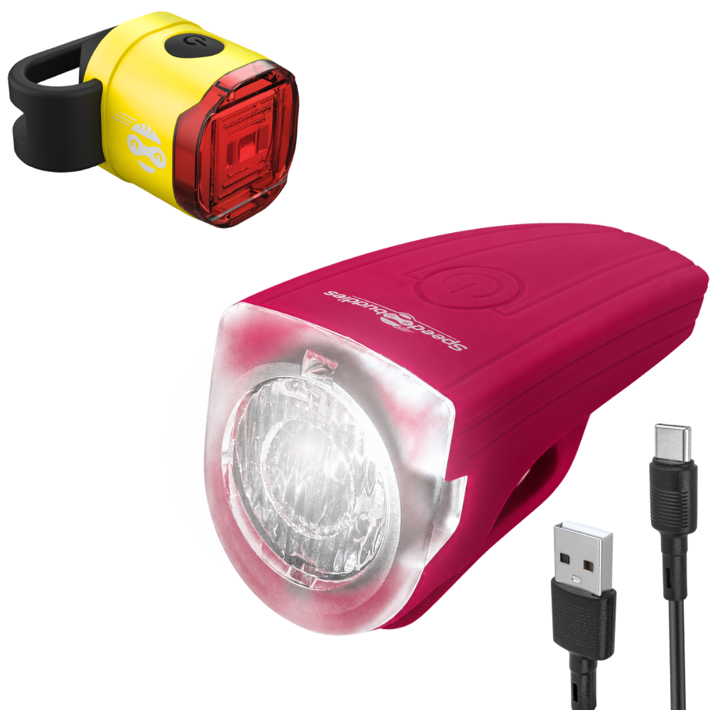 ROCKET Duo Fahrradlicht-Set Kinder – StVZO Frontlicht & Rücklicht Magenta/Gelb