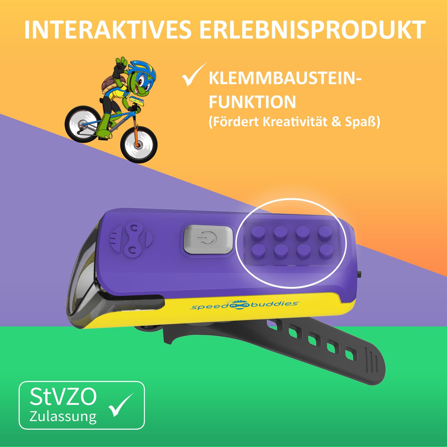 Speed Buddies Fahrradlicht Kinderfahrrad (StVZO) USB-C, Set (gelb/lila)