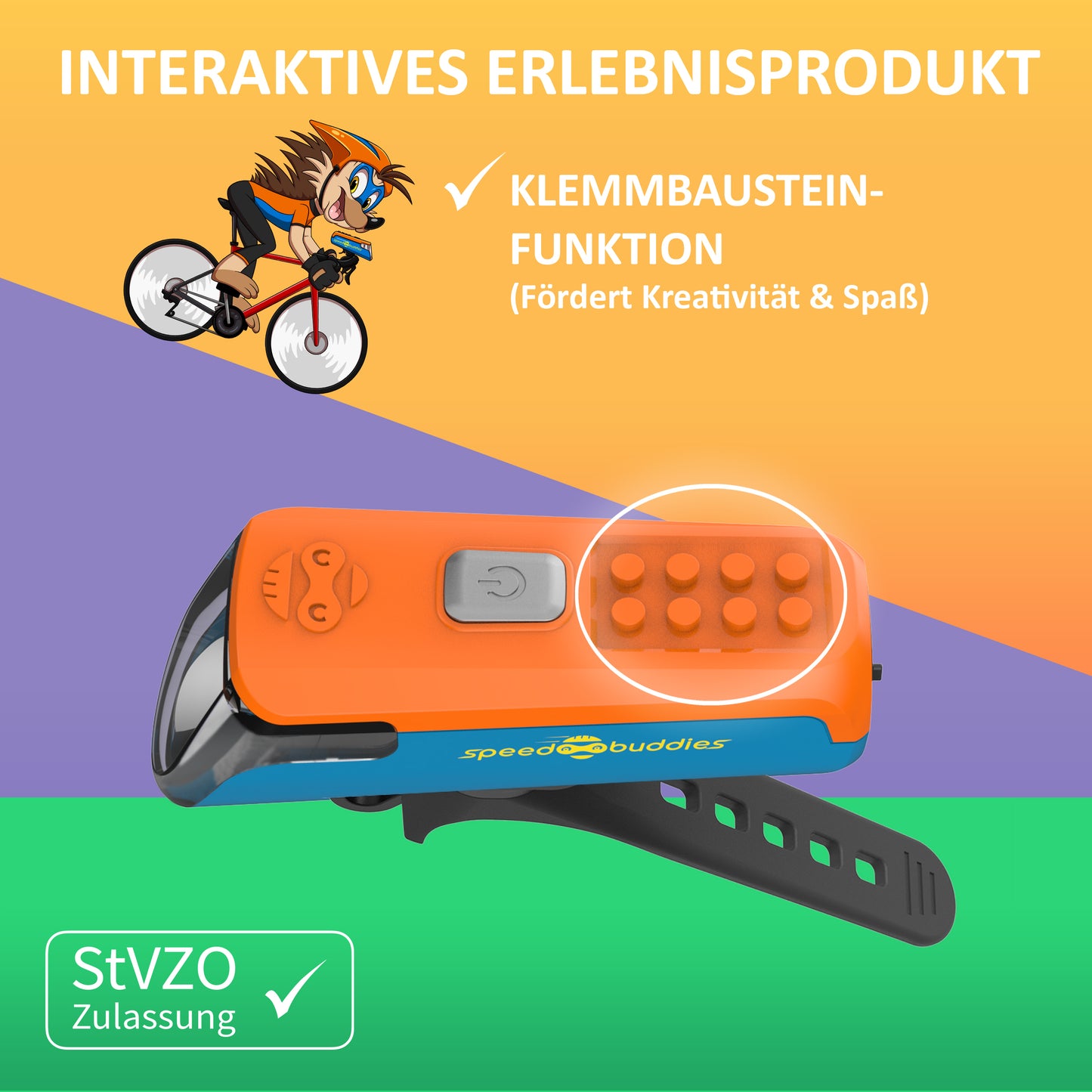 Speed Buddies Fahrradlicht Kinderfahrrad (StVZO) USB-C, Set (blau/orange)