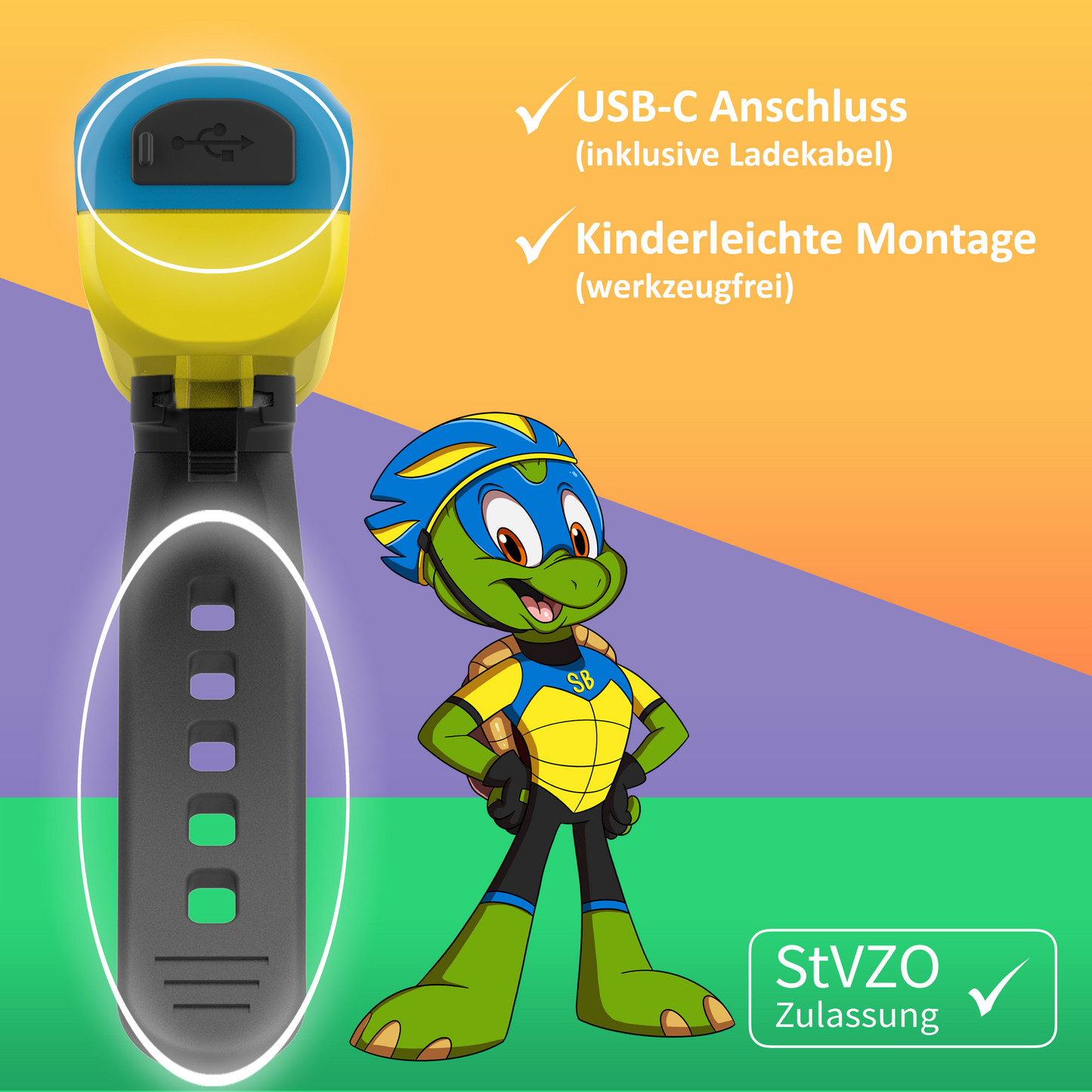 Speed Buddies Fahrradlicht Kinderfahrrad (StVZO) USB-C, Set (gelb/blau)