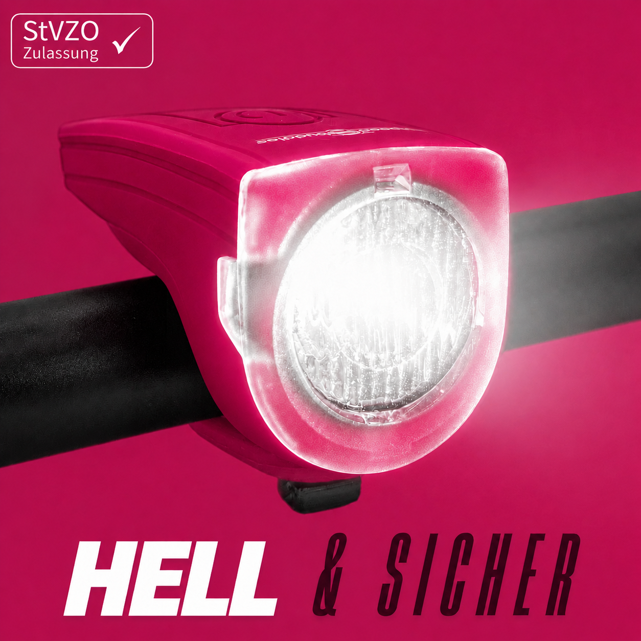 ROCKET Kinder-Fahrradlicht Magenta – StVZO Frontlicht mit USB-C