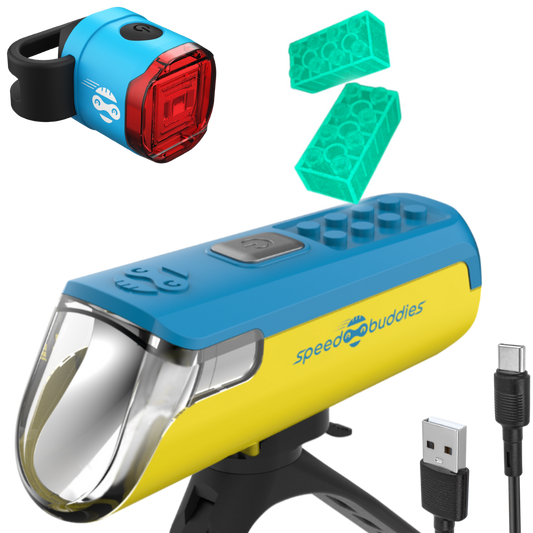 MAX Duo Fahrradlicht-Set Kinder – StVZO Frontlicht & Rücklicht Gelb/Blau
