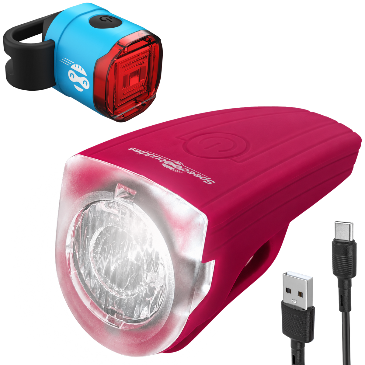 ROCKET Duo Fahrradlicht-Set Kinder – StVZO Frontlicht & Rücklicht Magenta/Blau