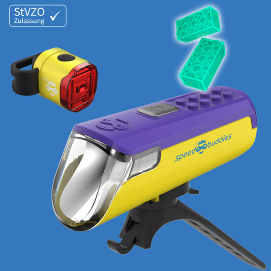 Speed Buddies Fahrradlicht Kinderfahrrad (StVZO) USB-C, Set (gelb/lila)