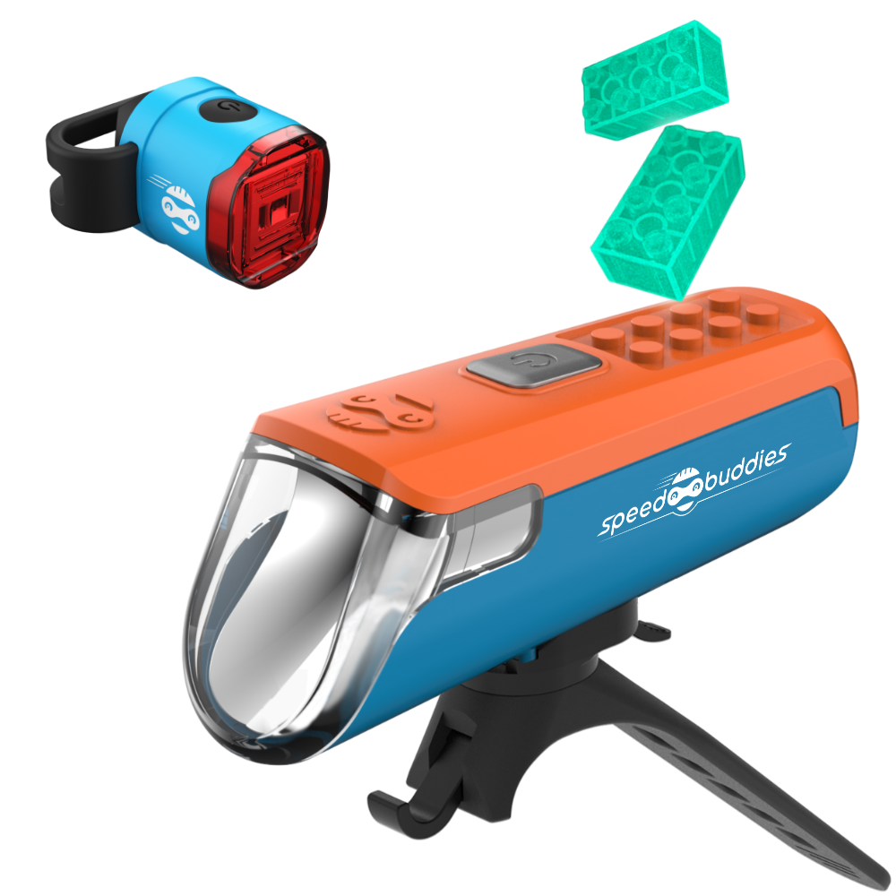 Kinder Fahrradlicht Set Zack – Frontlicht & Rücklicht Blau/Orange Blau