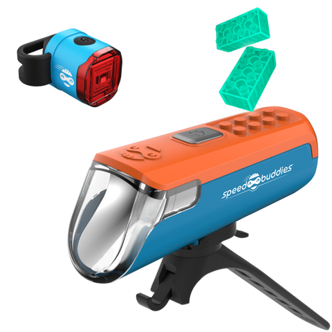 Kinder Fahrradlicht Set Zack – Frontlicht & Rücklicht Blau/Orange Blau