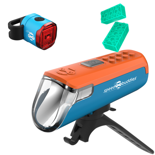 Kinder Fahrradlicht Set Zack – Frontlicht & Rücklicht Blau/Orange Blau