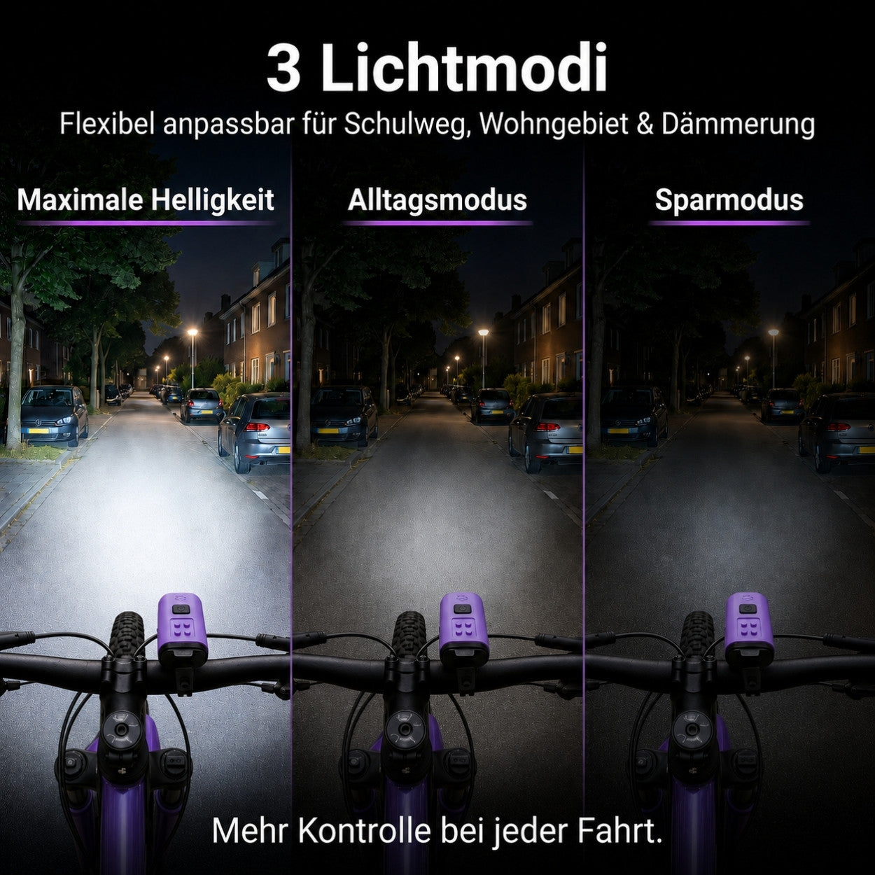 NANO Duo Fahrradlicht-Set Kinder – StVZO Frontlicht & Rücklicht Lila/Gelb
