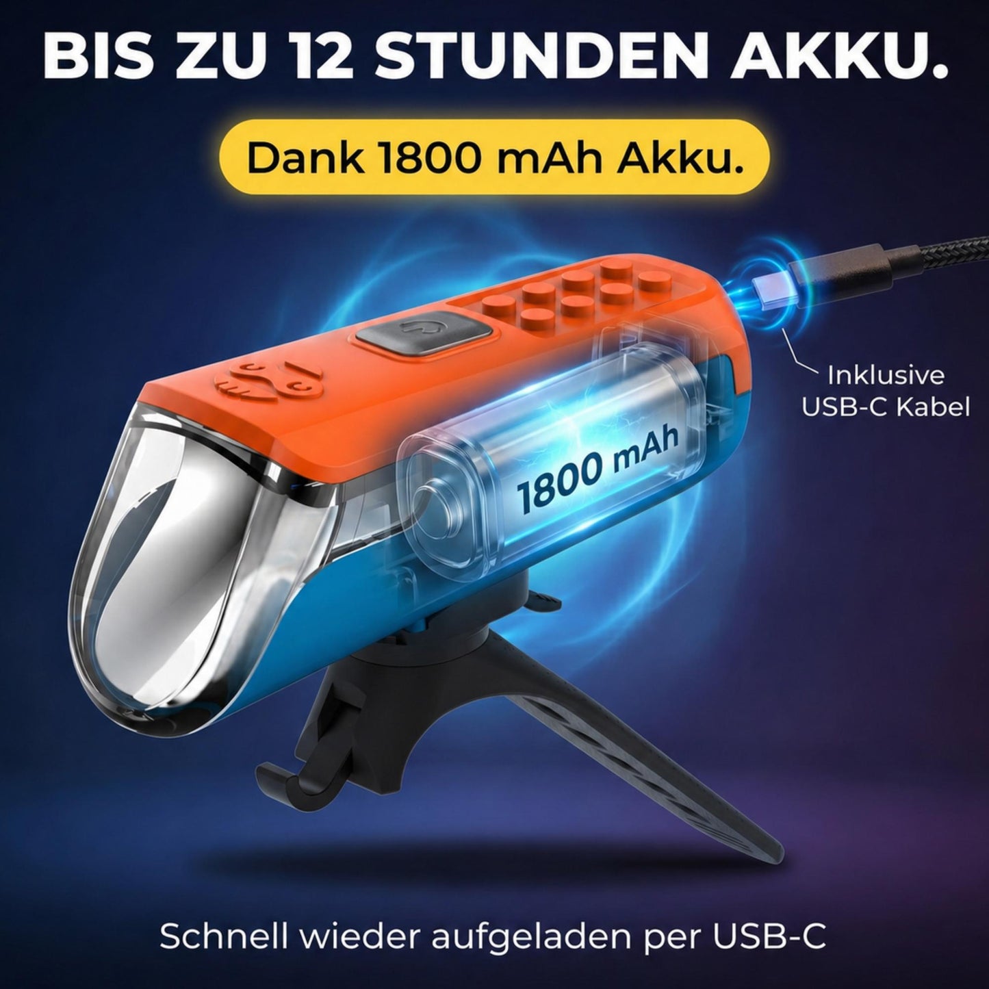 Kinder Fahrradlicht Set Zack – Frontlicht & Rücklicht Blau/Orange Blau