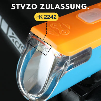 Kinder Fahrradlicht Set Zack – Frontlicht & Rücklicht Blau/Orange Blau
