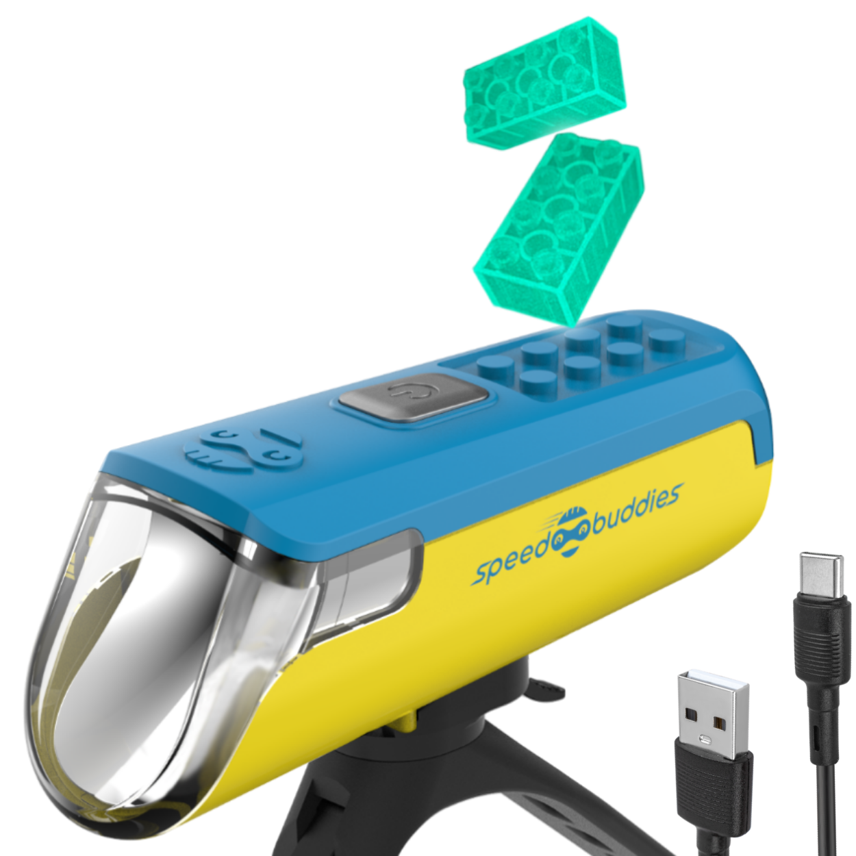 MAX Kinder-Fahrradlicht Gelb/Blau – StVZO Frontlicht mit USB-C