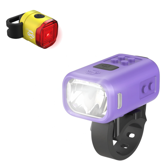 Kinder Fahrradlicht Set Tila Nano mit Rücklicht – Lila Gelb