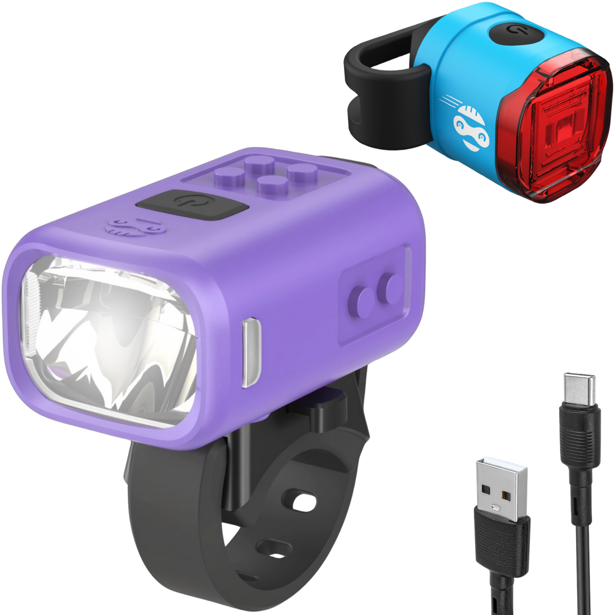 NANO Duo Fahrradlicht-Set Kinder – StVZO Frontlicht & Rücklicht Lila/Blau