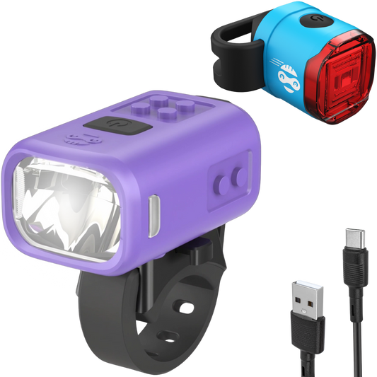 NANO Duo Fahrradlicht-Set Kinder – StVZO Frontlicht & Rücklicht Lila/Blau