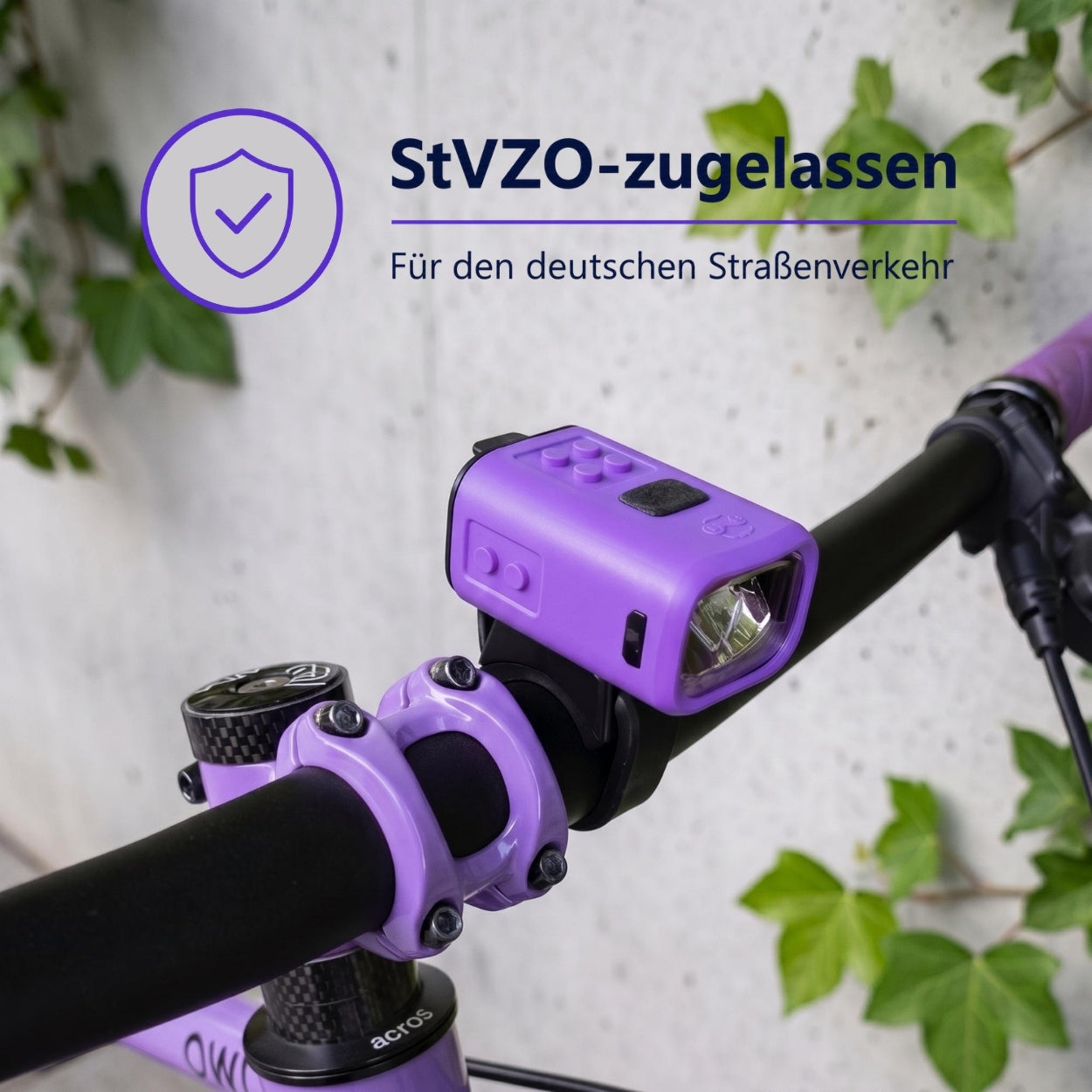 NANO Kinder-Fahrradlicht Lila – StVZO Frontlicht mit USB-C