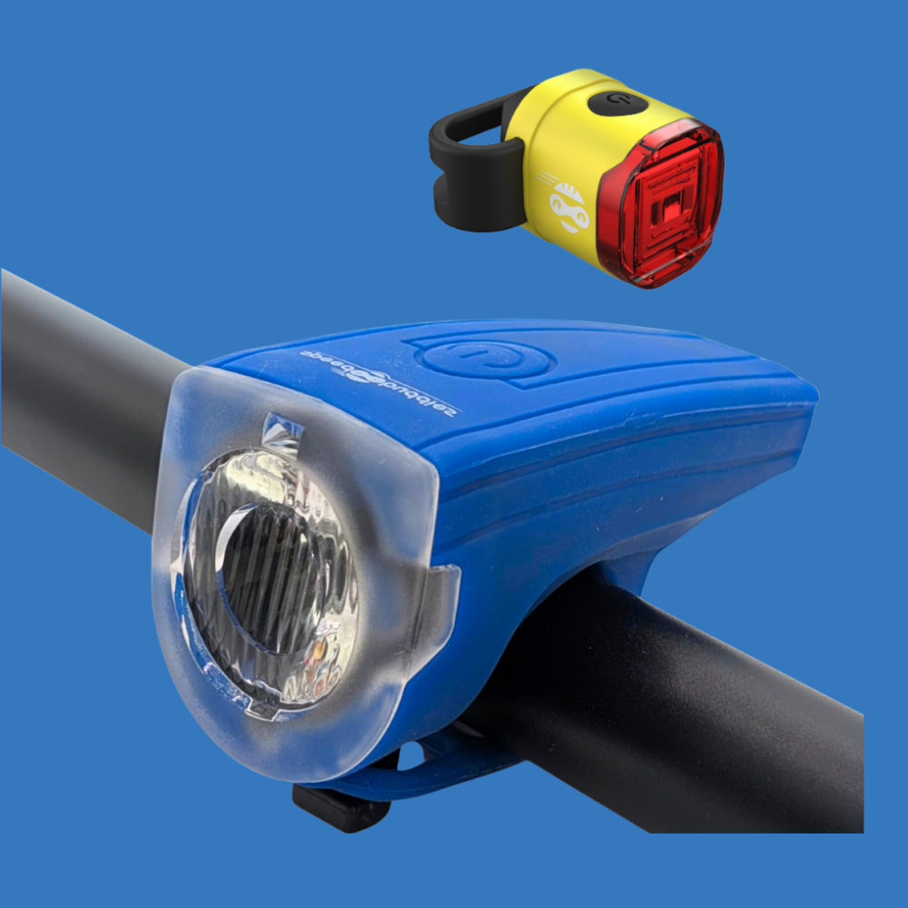 Kinder-Fahrradlicht Set Rocket – blau/gelb