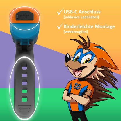 Kinder Fahrradlicht Set Zack – Frontlicht & Rücklicht Blau/Orange Blau