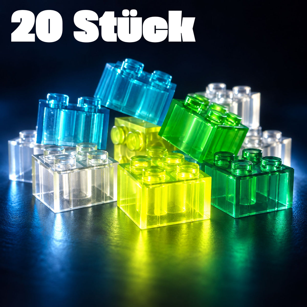 Speed Buddies Magic Bricks® – 20 nachleuchtende 2×2-Klemmbausteine für NANO