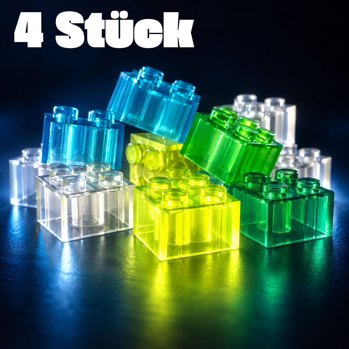 Speed Buddies Magic Bricks® – 4 nachleuchtende 2×2-Klemmbausteine für NANO